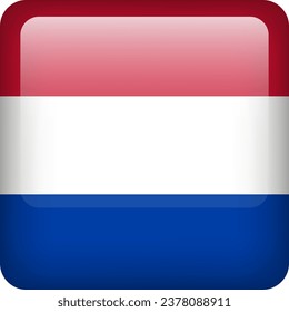 Netherlands flag button. Square emblem of Netherlands. Vector Dutch flag, symbol. Colors and proportion correctly.