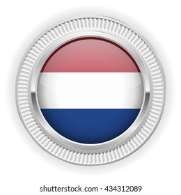 Netherlands flag buttons with silver border on white background