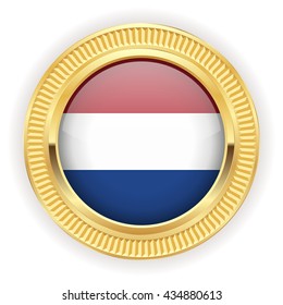 Netherlands flag buttons with silver border on white background
