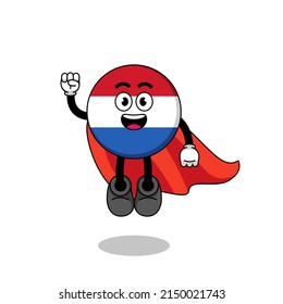 netherlands flag cartoon with flying superhero , character design