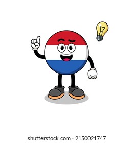 netherlands flag cartoon with get an idea pose , character design