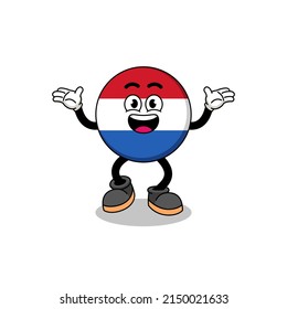 netherlands flag cartoon searching with happy gesture , character design