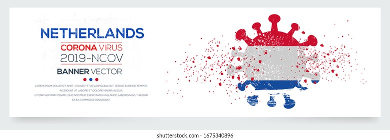 Netherlands flag with corona virus Symbol, (2019-nCoV), vector illustration.