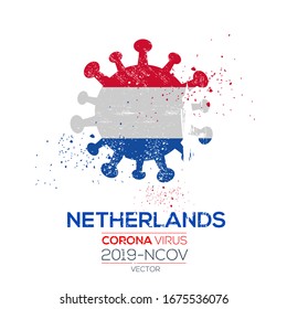 Netherlands flag with corona virus Symbol, (2019-nCoV), vector illustration.