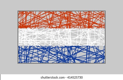 Netherlands flag design concept. Flag painted by pencil strokes and country name. Image relative to travel and politic themes