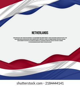 niederländische Flaggengestaltung. Waving Netherlands Fahne aus Satin oder Seidengewebe. Vektorgrafik.