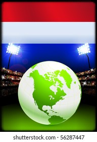 Niederländische Flagge mit Globe auf Stadionhintergrund Originalillustration