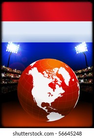 Netherlands Flag with Globe on Stadium Background Original Illustration