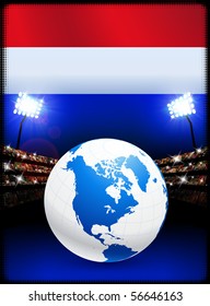 Bandera de los Países Bajos con fondo de globo en el estadio Ilustración original