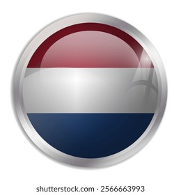 Netherlands flag - glossy circle button displays a colorful flag representing a country cultural identity and heritage. The essence of national pride and unity.