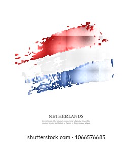 Netherlands flag with halftone effect, grunge texture. Isolated on white background. Vector illustration.
