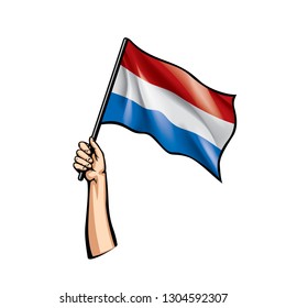 Netherlands flag and hand on white background. Vector illustration