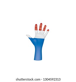 Netherlands flag and hand on white background. Vector illustration