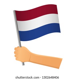 Netherlands flag in hand. Patriotic background. National flag of Netherlands vector illustration