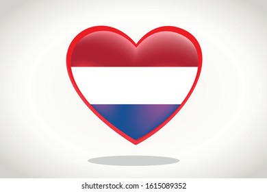 Netherlands Flag in Heart Shape. Heart 3d Flag of Netherlands, Netherlands flag template design.