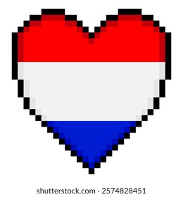 Netherlands flag with heart shape in pixel art style