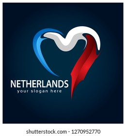 Netherlands Flag Heart stock vector on blue gradient background.. Vector illustration 