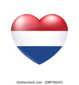 Netherlands flag in heart. Vector emblem icon. Country love symbol. Isolated illustration eps10