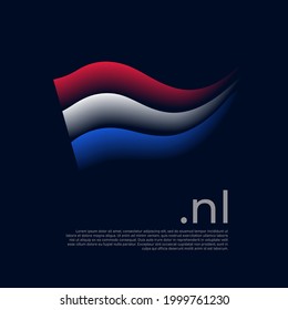 Netherlands flag. Holland flag colors stripes on dark background. Vector stylized national poster design with nl domain, place for text. Tricolor of Netherlands. State dutch patriotic banner, cover