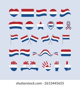 Netherlands flag icon set vector isolated on a gray background. Dutch Flag graphic design element. Flag of the Netherlands symbols collection. Set of Netherlands flag icons in flat style