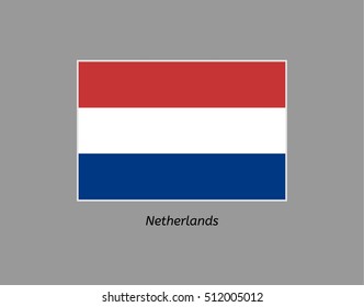 Netherlands flag. Illustration of the flag on gray backgound. Illustration contains text: netherlands