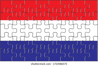 Die niederländische Flagge Jigsaw Puzzle. Vektorgrafik. 40 Stück Rätsel.