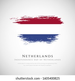 Netherlands flag made in brush stroke background. Independence day of Netherlands. Creative Netherlands national country flag icon. Abstract painted grunge style brush flag background.