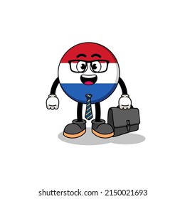 netherlands flag mascot as a businessman , character design