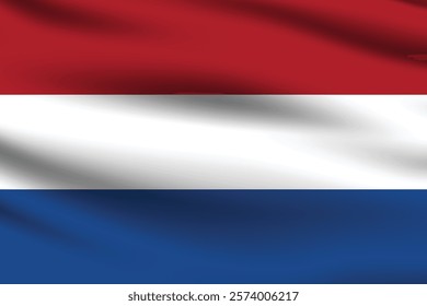 Netherlands flag official colors and proportion digital vector illustration. Pleated flag.