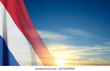 Netherlands flag on background of sky. Patriotic background. EPS10 vector