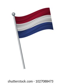 Netherlands flag on the flagpole. Official colors and proportion correctly. waving of Netherlands flag on flagpole, vector illustration isolate on white background.