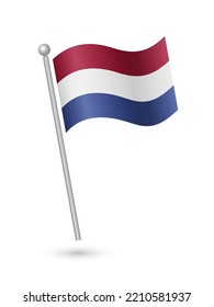 Netherlands flag on pole waving in the wind vector illustration