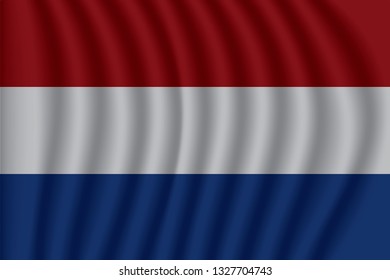 Netherlands flag on soft and smooth silk texture. Vector illustration eps10.