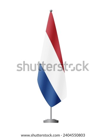 Netherlands flag on flag stand for official meetings, transparent background, vector