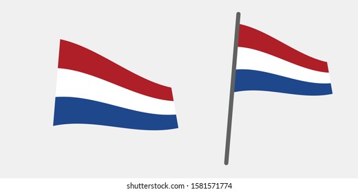 The Netherlands flag with pole, vector file eps 10