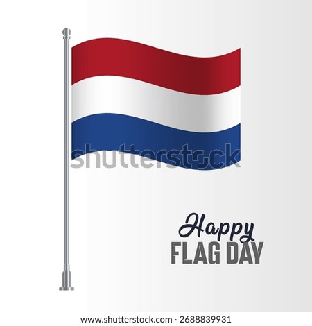 Netherlands Flag Pole Vector Illustration Wavy Flag Pole Happy Flag Day