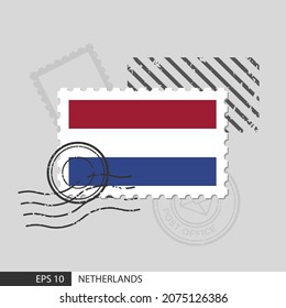 Sello postal de la bandera de los Países Bajos. Ilustración vectorial aislada en el fondo de la estampilla postiza gris y especificar es eps10 vector.