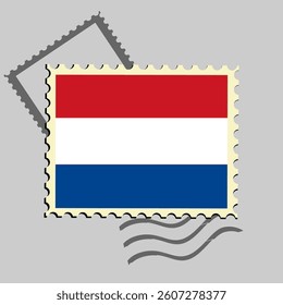 Netherlands flag postage stamp. Isolated vector illustration on grey post stamp background