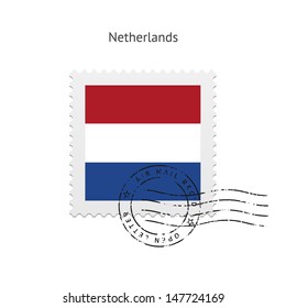 Netherlands Flag Postage Stamp on white background. Vector illustration.