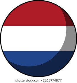 Netherlands Flag Round Circle Badge Button or Sticker Icon with Contour Outline and 3D Shadow Effect. Vector Image.