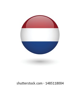 Netherlands flag - round glossy button, Vector image and icon