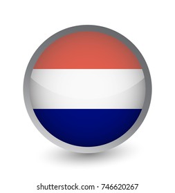 Netherlands Flag Round Glossy Icon. Vector illustration.