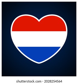 netherlands flag in a shape of heart. Icon flat heart symbol of love on the background national flag. Vector illustration.