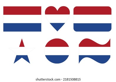 Netherlands flag, flag of Netherlands in six shapes vector