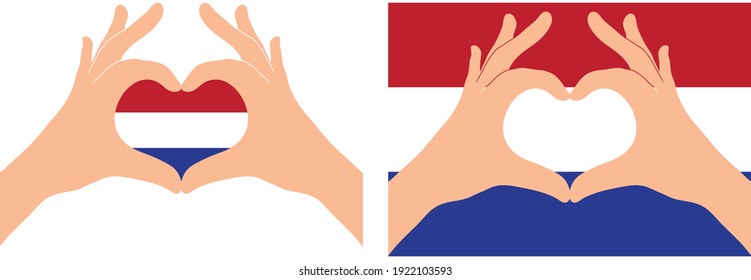 Netherlands  flag. Two hands in the form of a heart with flag of the Netherlands  