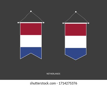 Bandera holandesa en varias formas, Vector pennant de bandera de fútbol, ilustración vectorial.