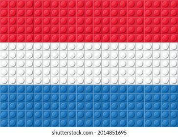 Netherlands flag vector pattern from red and white small fun block brick , Building bricks toy for square wallpaper, wall, backdrop, background. vector illustration