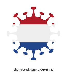 Bandera de los Países Bajos en forma de virus. Signo de país. Ilustración vectorial.