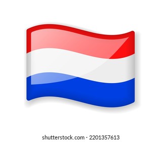 Netherlands flag - Wavy flag bright glossy icon isolated on white background