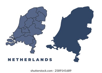 Netherlands flat and outline vector map set